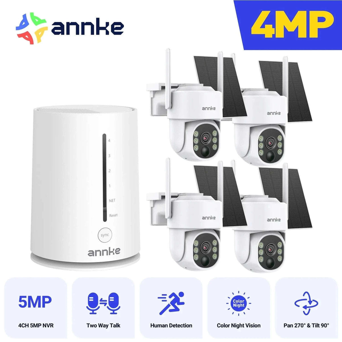 ANNKE 4MP Wireless Solar WiFi Security Camera System, 4 Pack-No Card / CZECH REPUBLIC