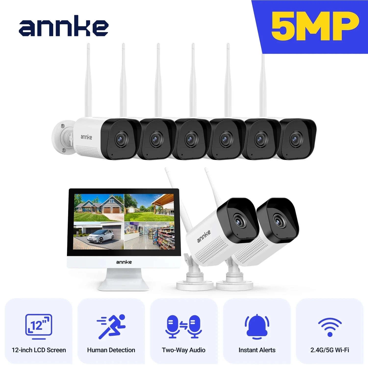 ANNKE 5MP Wireless Security Camera Kit with 12-inch Monitor-With 6pcs cam / CZECH REPUBLIC