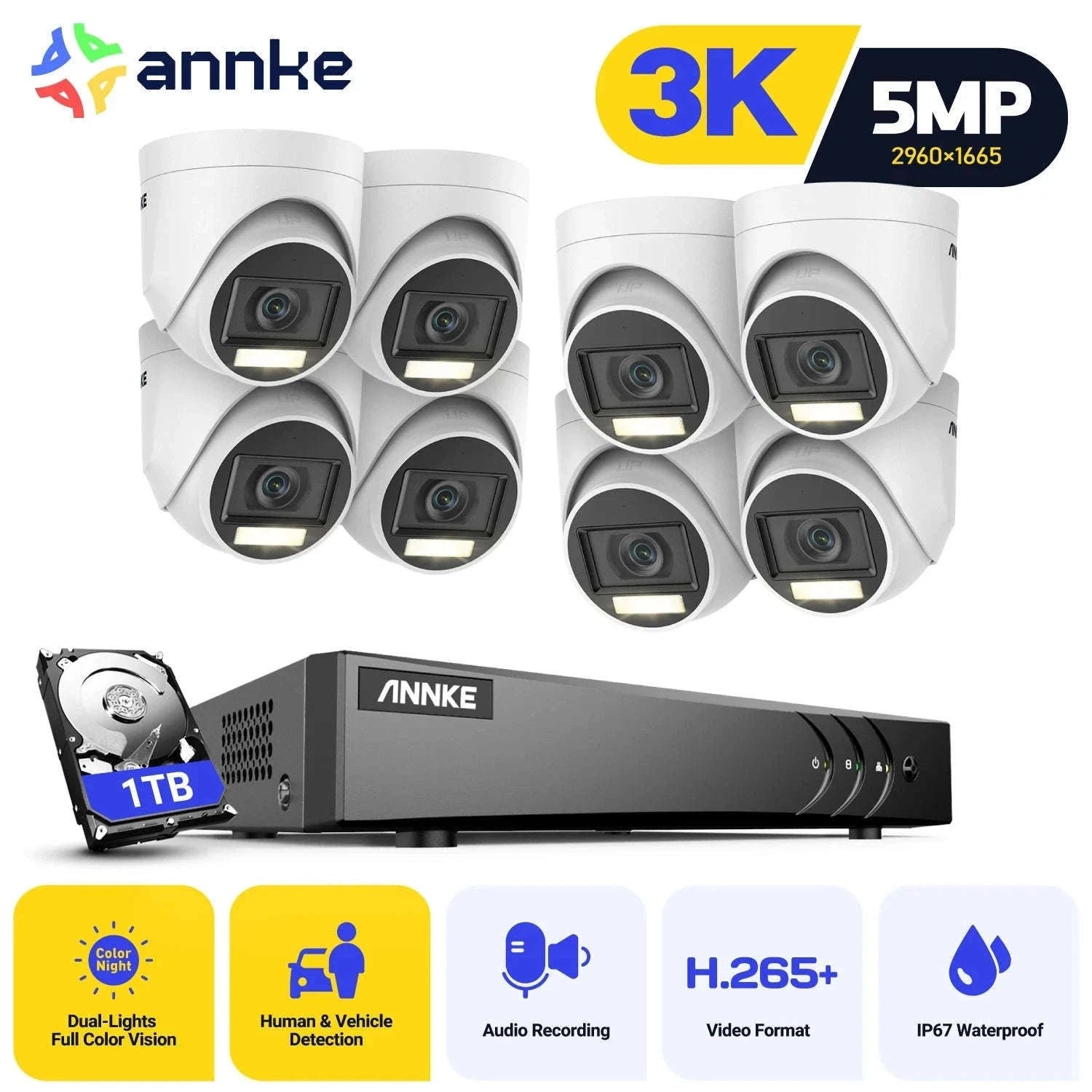 ANNKE 8CH 5MP Home Security Camera System with 8 Dome Cameras-1T / CZECH REPUBLIC