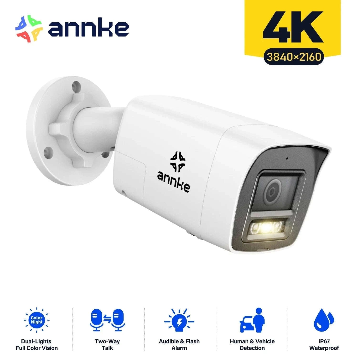 ANNKE 8MP 4K PoE Bullet Security Camera with Human Detection-I91DL / United States