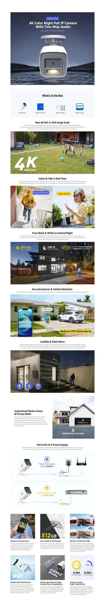 ANNKE 8MP 4K PoE Bullet Security Camera with Human Detection-I91DL / United States