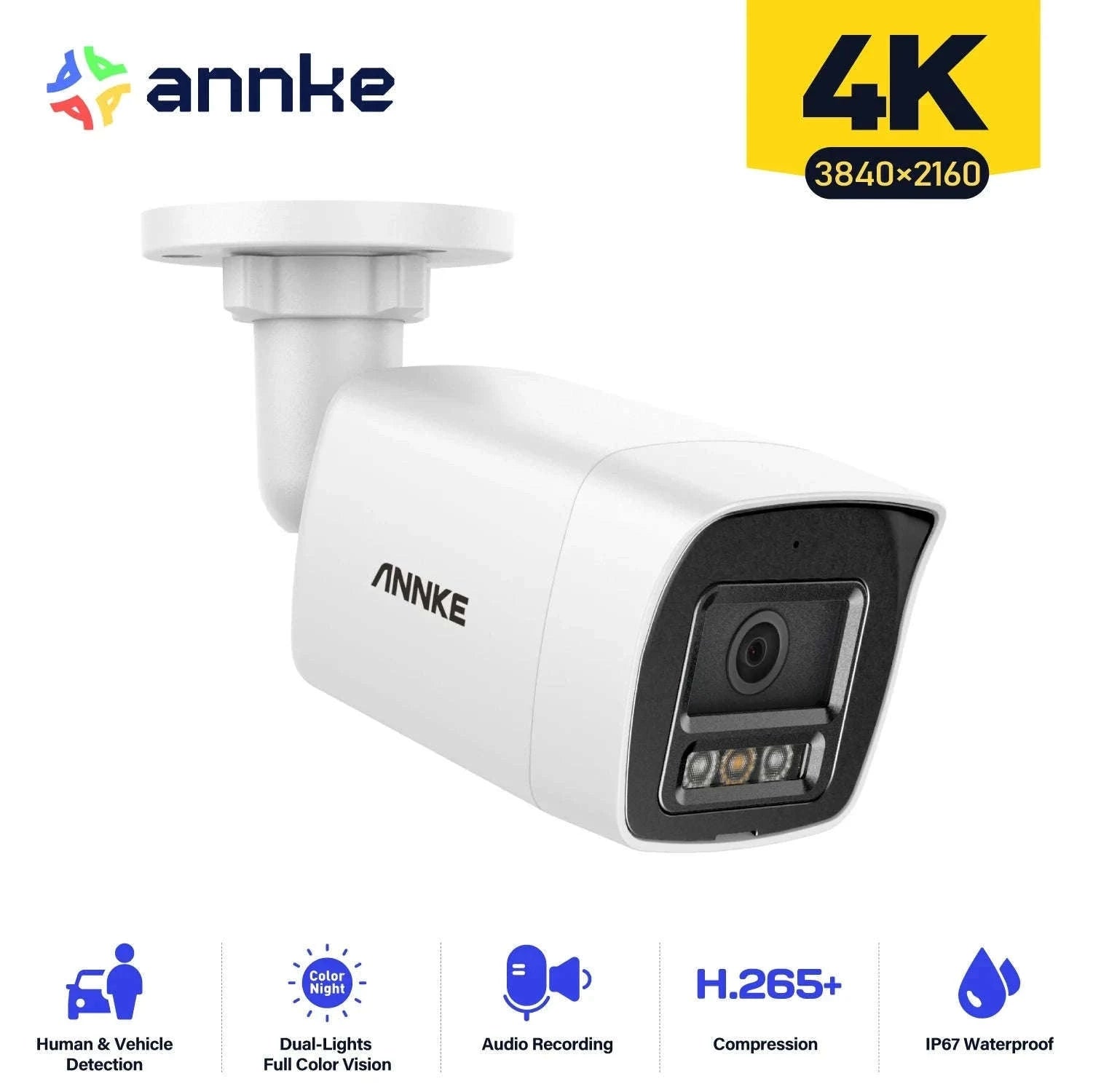 ANNKE 8MP 4K PoE Bullet Security Camera with Human Detection-I91DL / United States