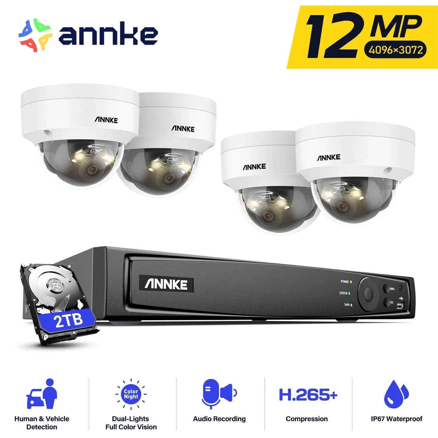 ANNKE H1200 12MP Outdoor Surveillance Camera System, 4 Cameras-United States / None