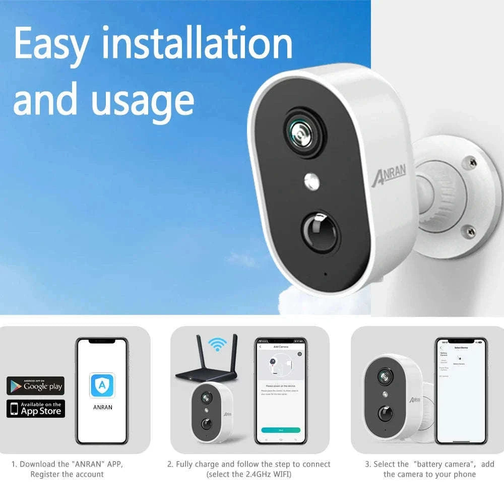 ANRAN 3MP Battery WiFi Security Camera with Cloud Storage-2PCS Battery Cam / spain