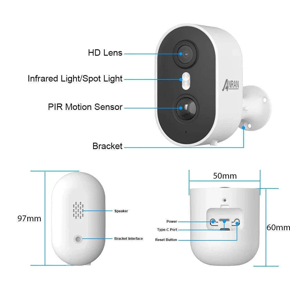 ANRAN 3MP Battery WiFi Security Camera with Cloud Storage-2PCS Battery Cam / spain
