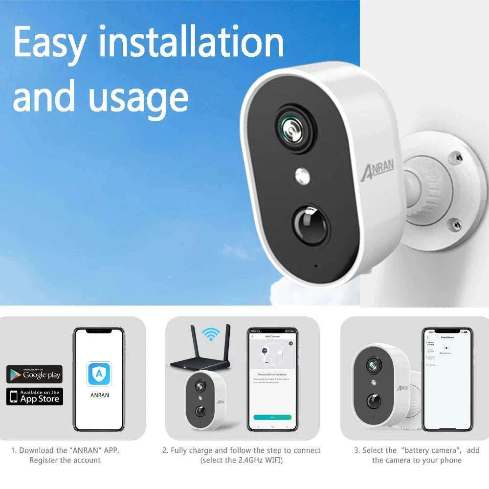 ANRAN 3MP Battery WiFi Security Camera with Cloud Storage-2PCS Battery Cam / spain