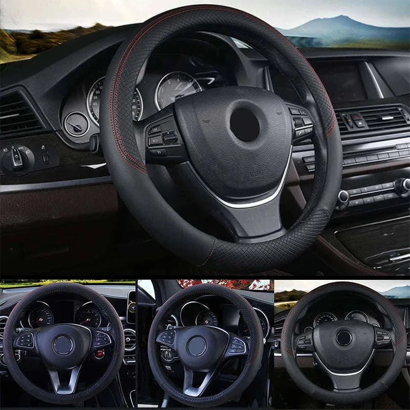 Anti-Slip Breathable Car Steering Wheel Cover-black