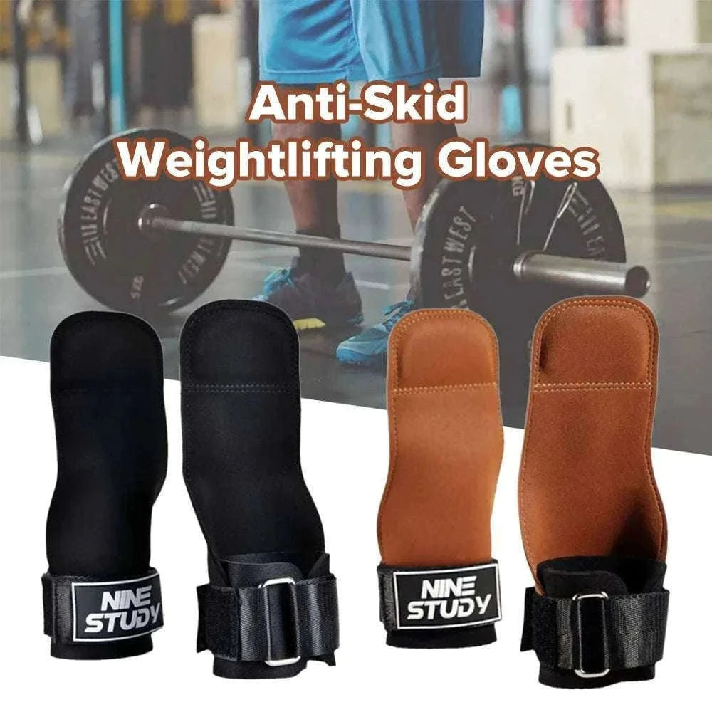 Anti-Slip Gym Gloves with Wrist Straps for Weightlifting Support-Brown