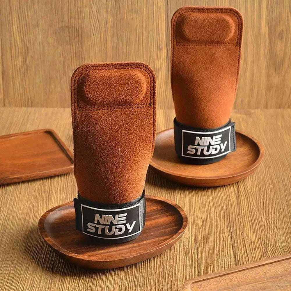 Anti-Slip Gym Gloves with Wrist Straps for Weightlifting Support-Brown