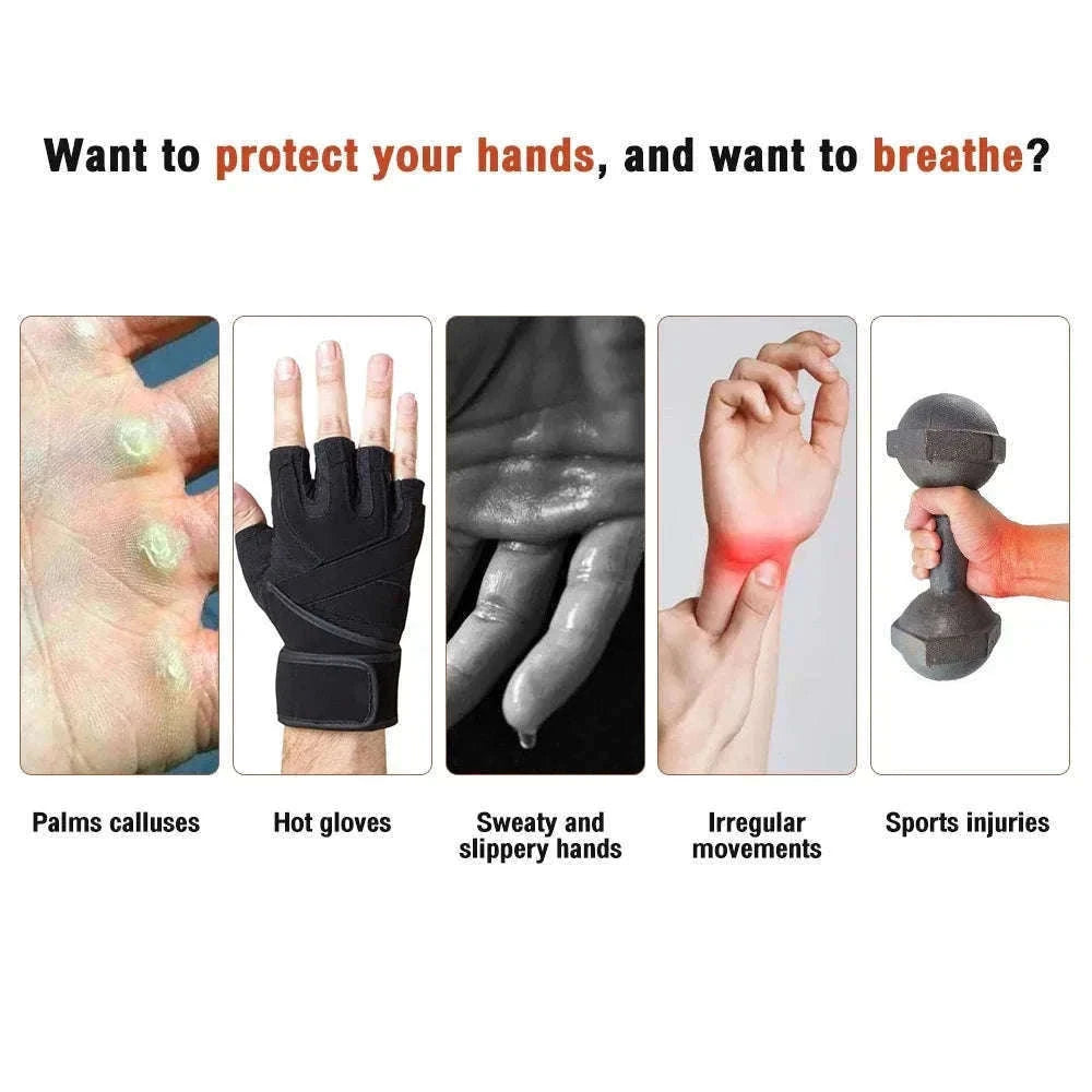 Anti-Slip Gym Gloves with Wrist Straps for Weightlifting Support-Brown