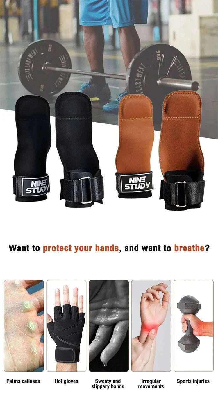 Anti-Slip Gym Gloves with Wrist Straps for Weightlifting Support-Brown