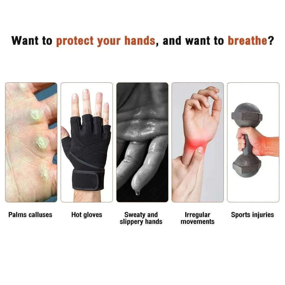 Anti-Slip Gym Gloves with Wrist Straps for Weightlifting Support-Brown