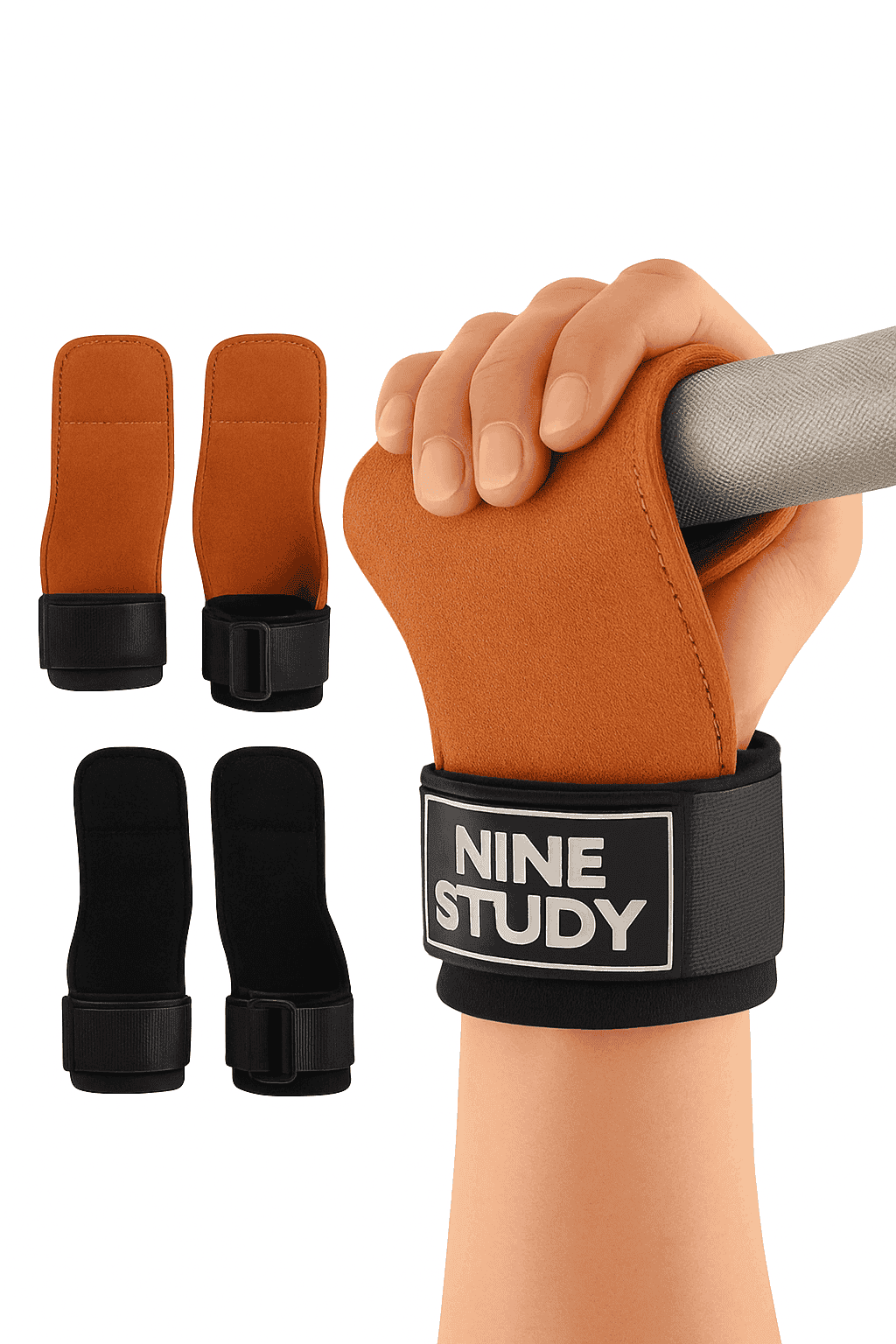 Anti-Slip Gym Gloves with Wrist Straps for Weightlifting Support-Brown