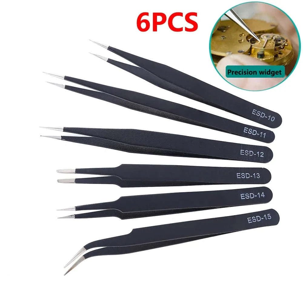 Anti‑Static ESD Tweezers Set – 6‑Piece Precision Tool Kit-6PCS