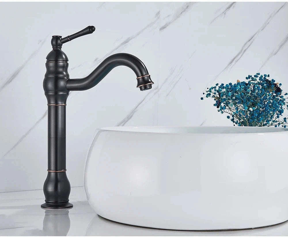 Antique Brass Basin Faucet Mixer Tap with Ceramic Valve-Chrome Short