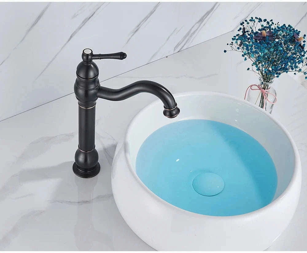 Antique Brass Basin Faucet Mixer Tap with Ceramic Valve-Chrome Short