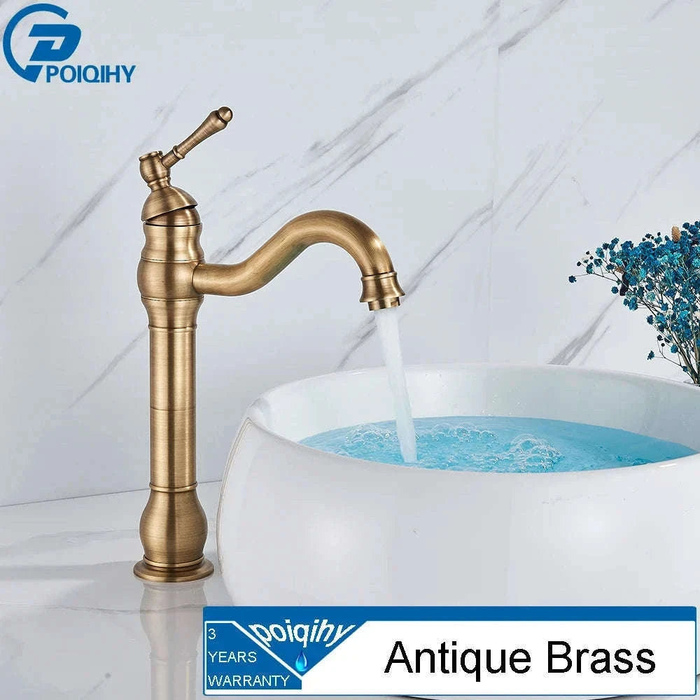 Antique Brass Basin Faucet Mixer Tap with Ceramic Valve-Chrome Short