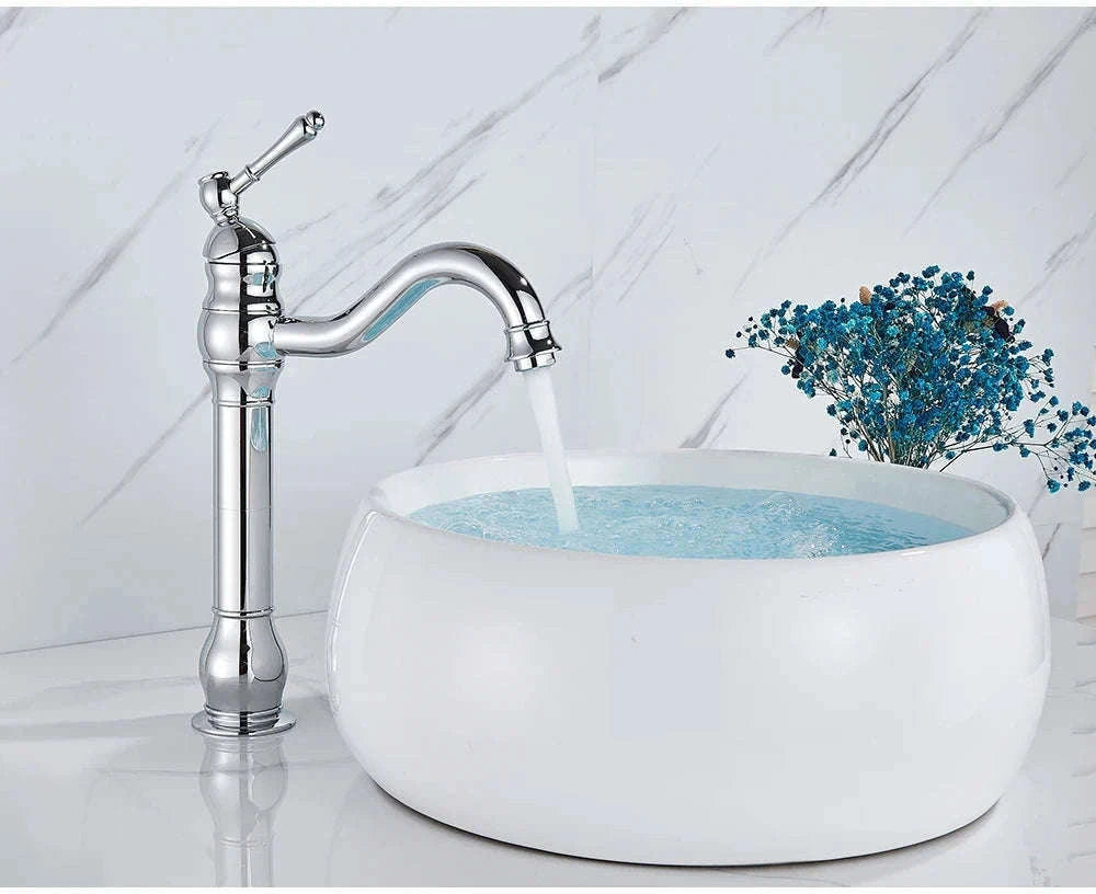 Antique Brass Basin Faucet Mixer Tap with Ceramic Valve-Chrome Short