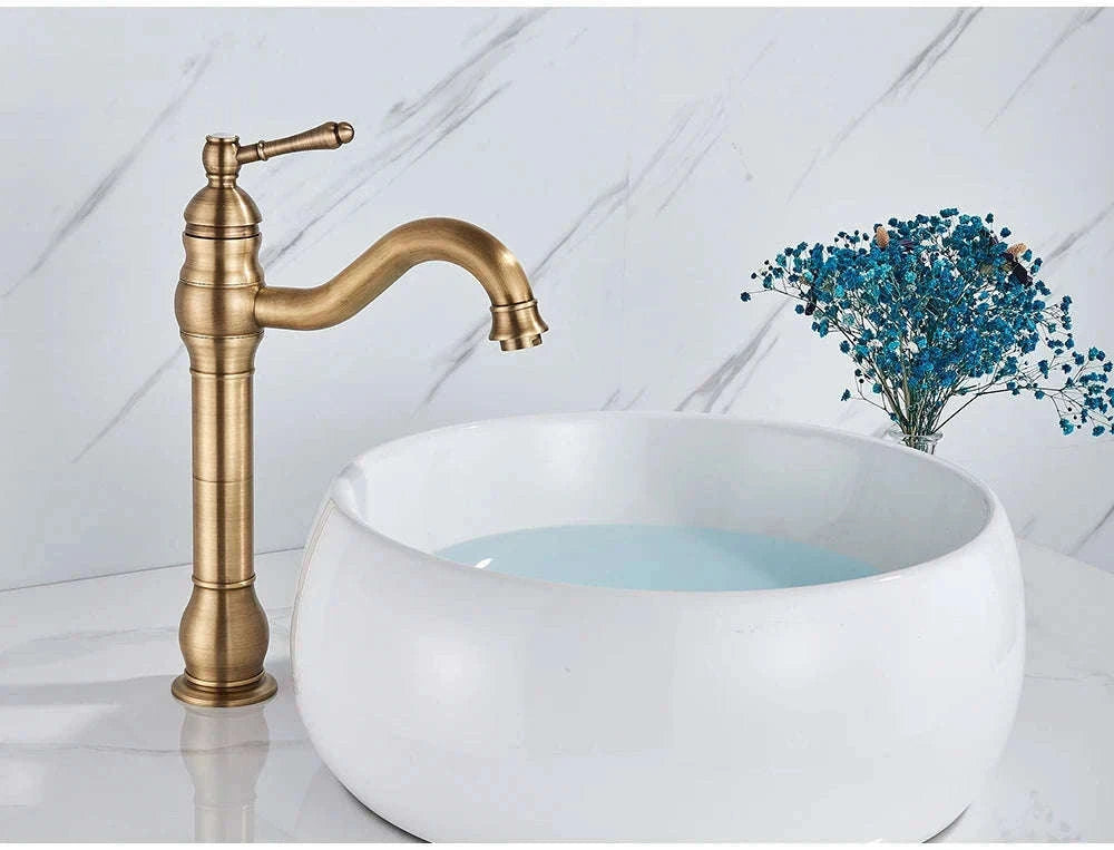 Antique Brass Basin Faucet Mixer Tap with Ceramic Valve-Chrome Short