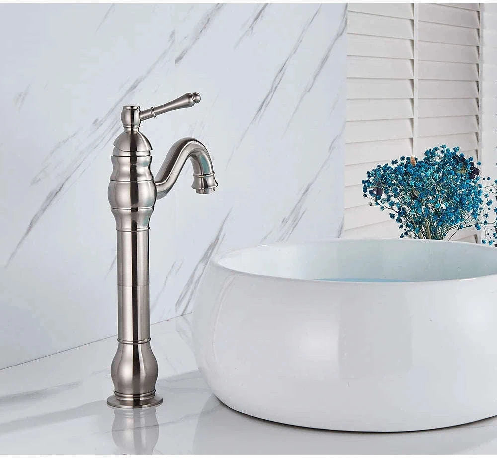 Antique Brass Basin Faucet Mixer Tap with Ceramic Valve-Chrome Short
