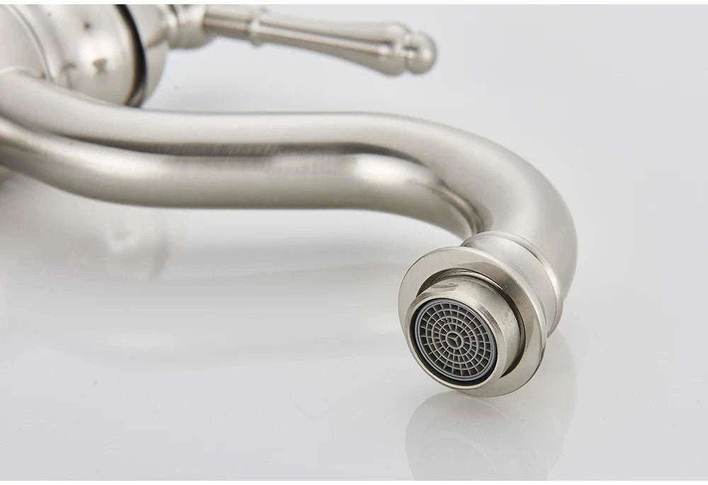 Antique Brass Basin Faucet Mixer Tap with Ceramic Valve-Chrome Short