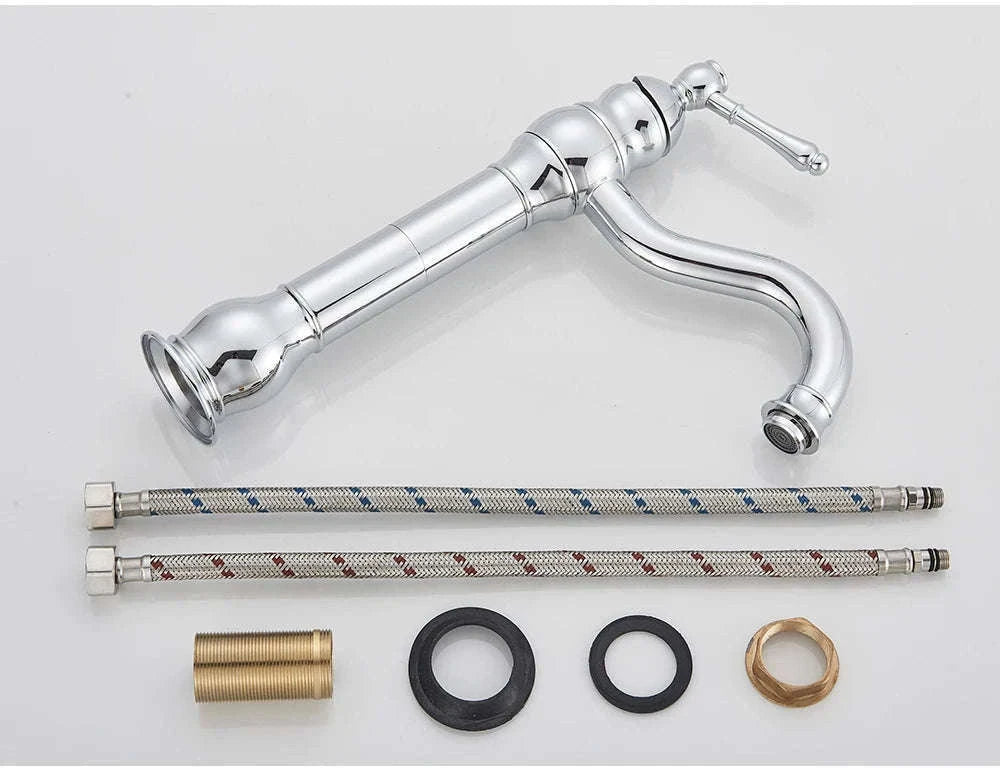 Antique Brass Basin Faucet Mixer Tap with Ceramic Valve-Chrome Short