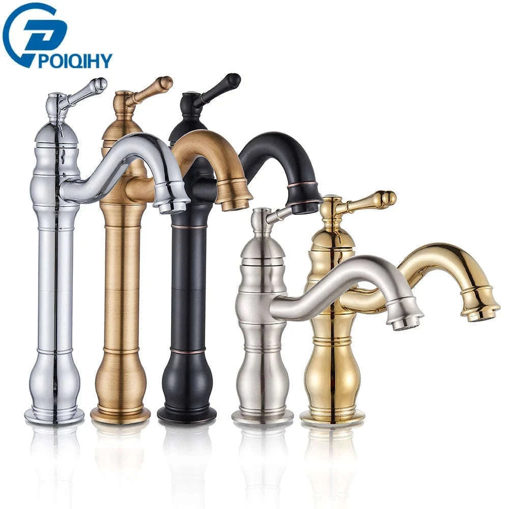Antique Brass Basin Faucet Mixer Tap with Ceramic Valve-Chrome Short