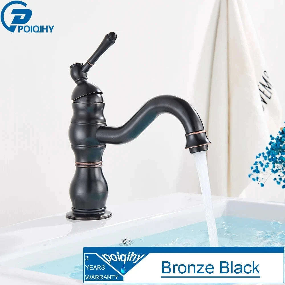 Antique Brass Basin Faucet Mixer Tap with Ceramic Valve-Chrome Short