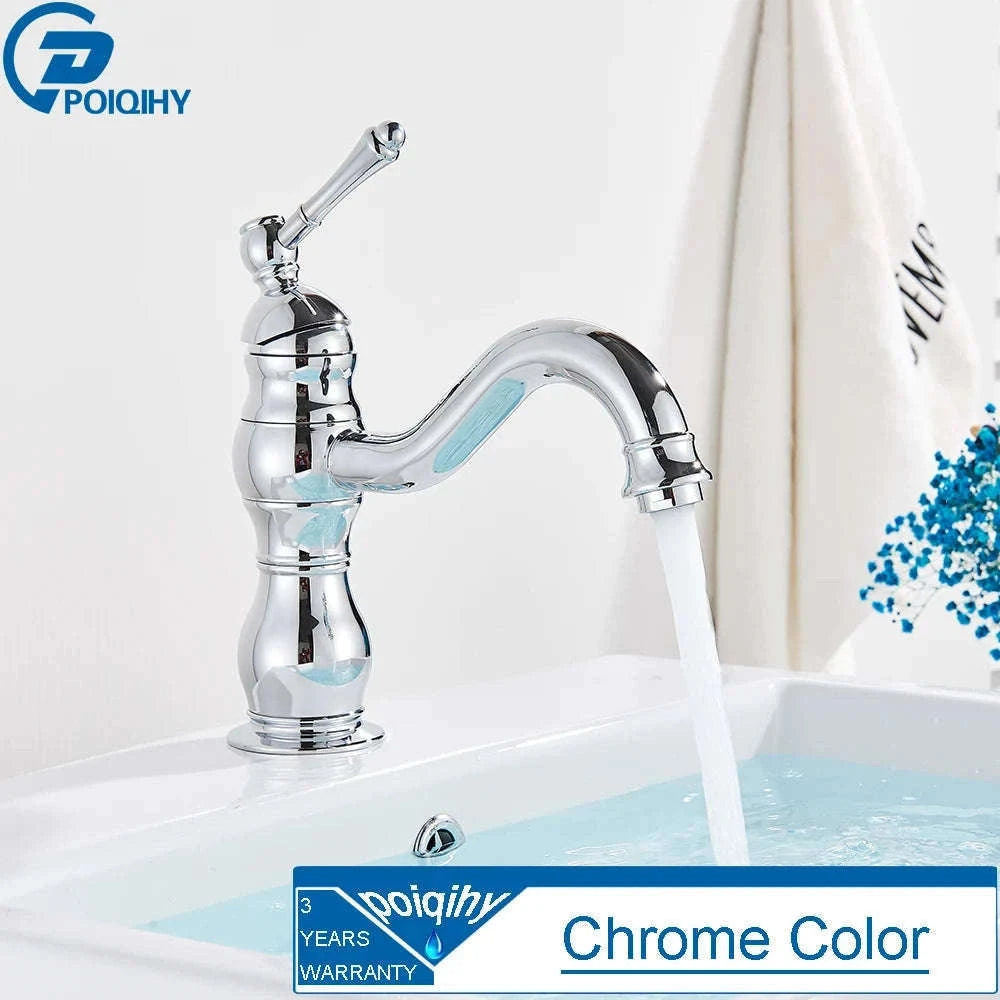 Antique Brass Basin Faucet Mixer Tap with Ceramic Valve-Chrome Short