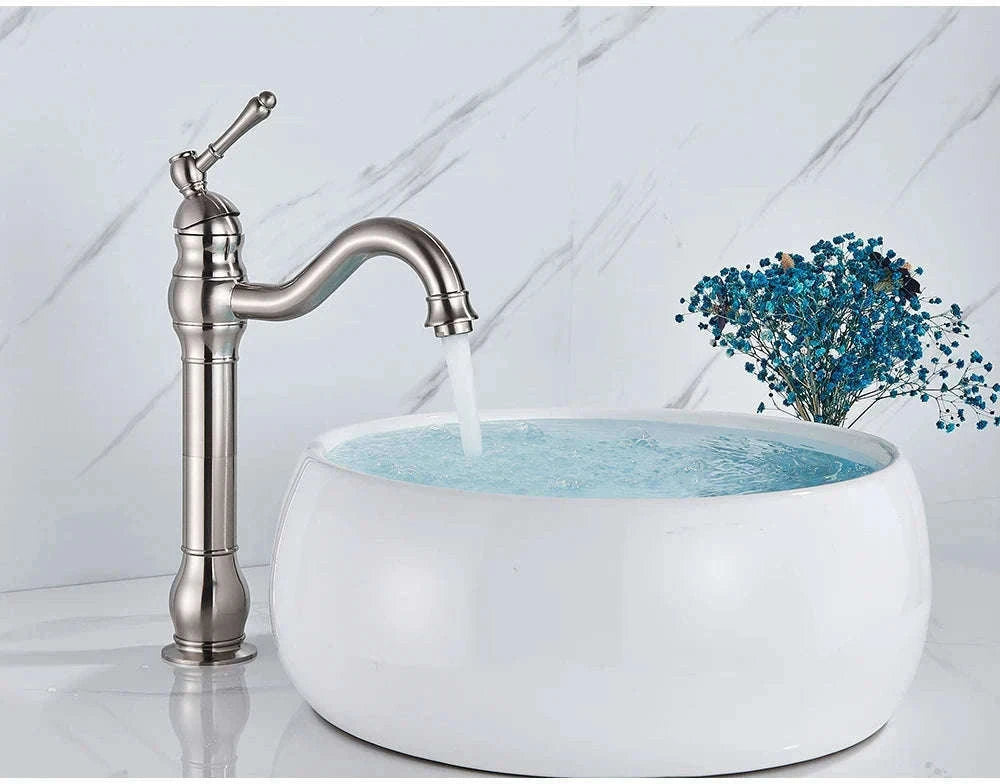 Antique Brass Basin Faucet Mixer Tap with Ceramic Valve-Chrome Short