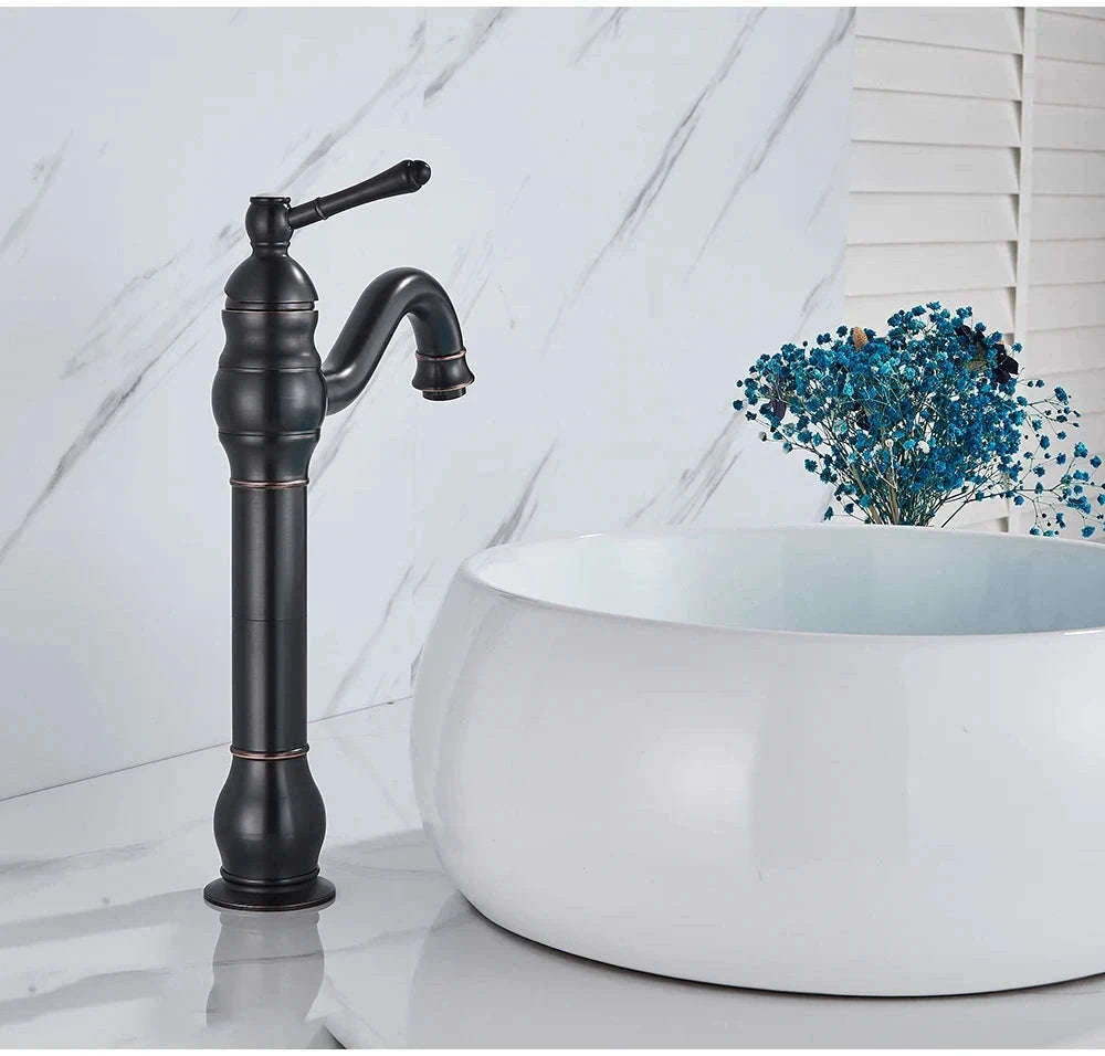 Antique Brass Basin Faucet Mixer Tap with Ceramic Valve-Chrome Short