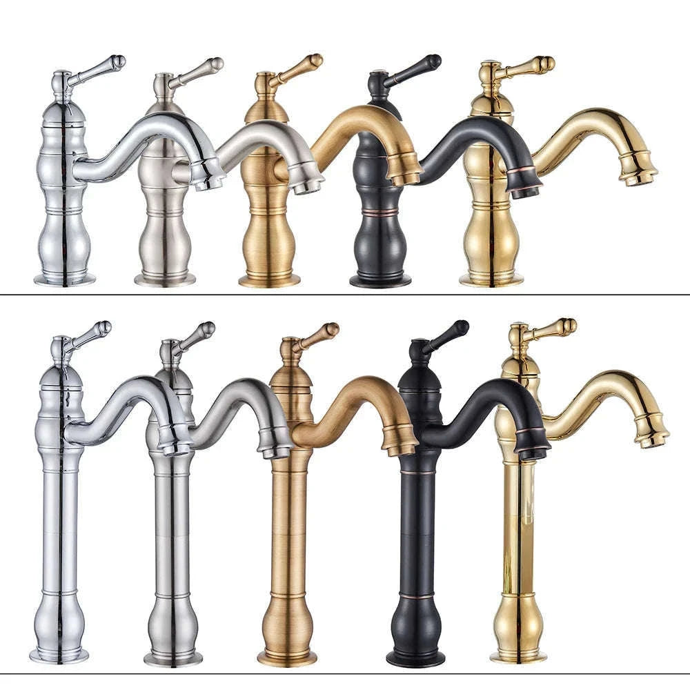 Antique Brass Basin Faucet Mixer Tap with Ceramic Valve-Chrome Short