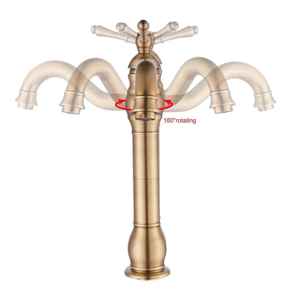 Antique Brass Basin Faucet Mixer Tap with Ceramic Valve-Chrome Short