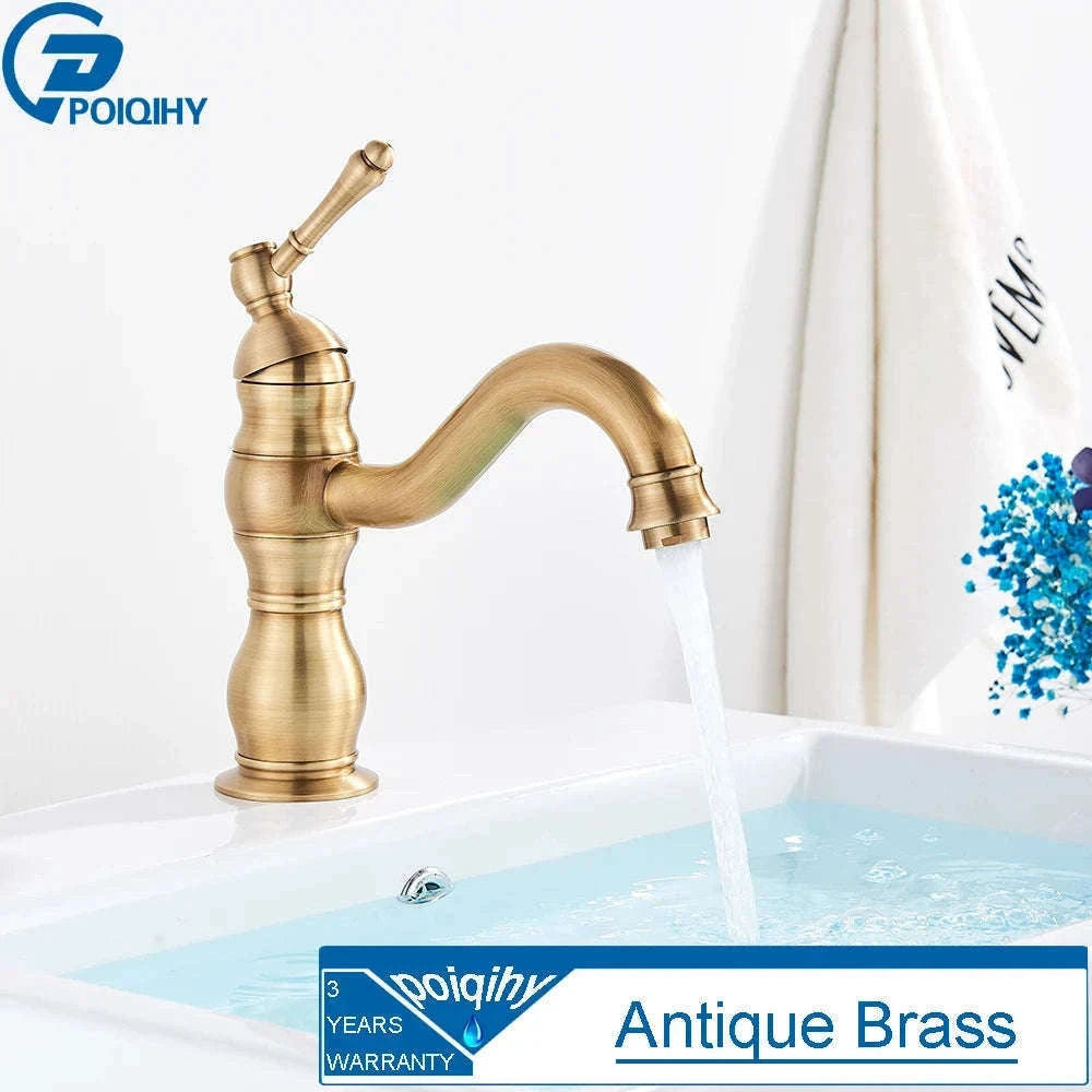 Antique Brass Basin Faucet Mixer Tap with Ceramic Valve-Chrome Short