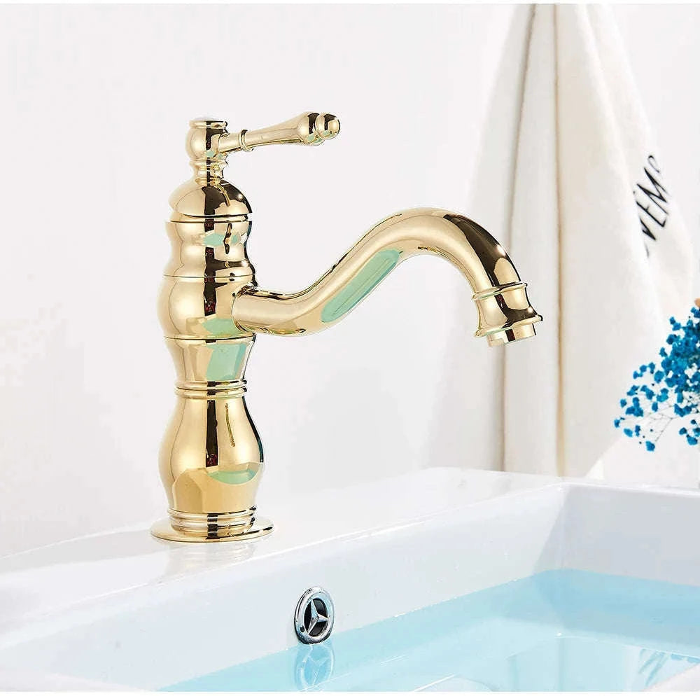 Antique Brass Basin Faucet Mixer Tap with Ceramic Valve-Chrome Short