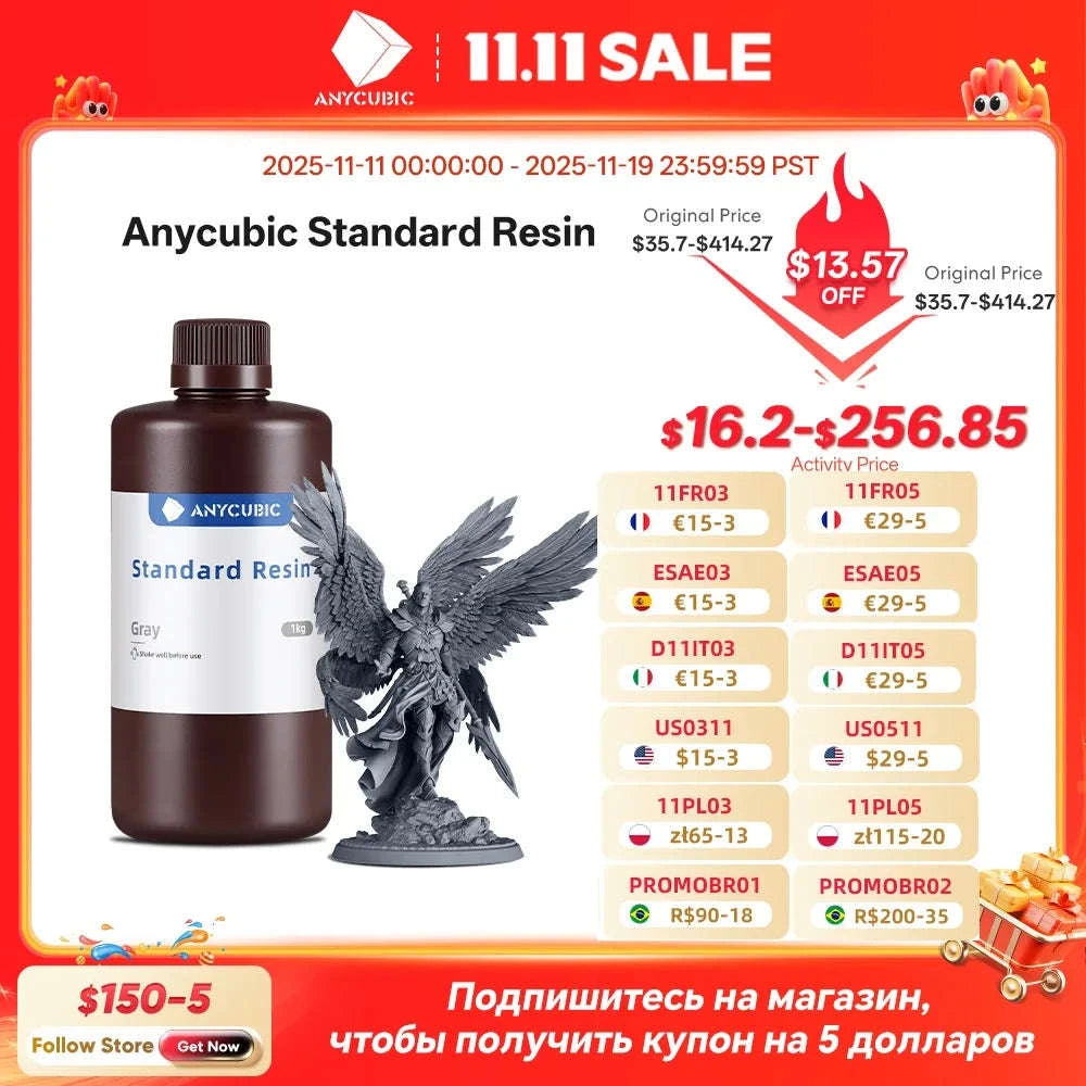 ANYCUBIC 405nm UV Resin for High-Precision 3D Printing-20kg HD Gray / UNITED KINGDOM
