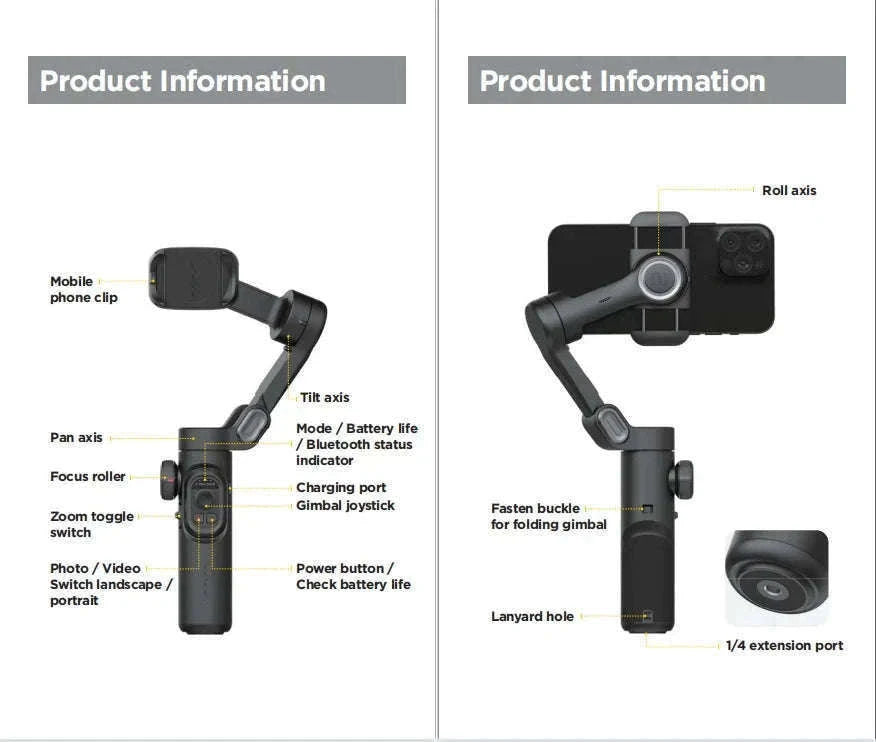 AOCHUAN 3-Axis Handheld Gimbal Stabilizer for Smartphones-With RGB lights