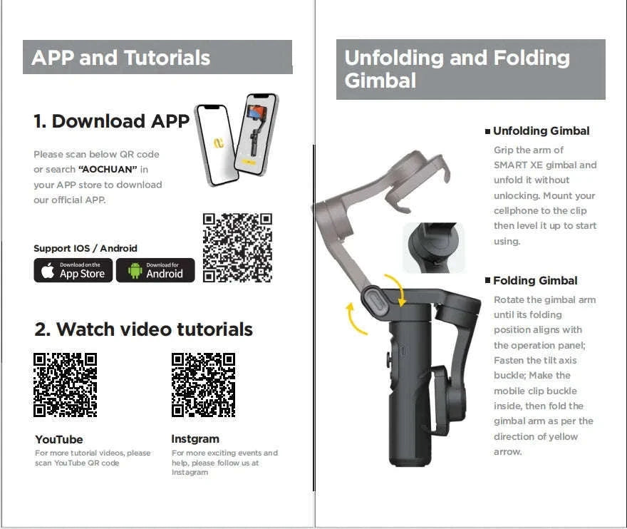 AOCHUAN 3-Axis Handheld Gimbal Stabilizer for Smartphones-With RGB lights