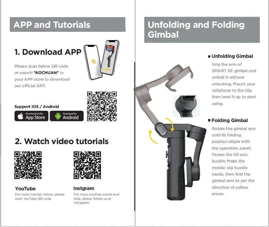 AOCHUAN 3-Axis Handheld Gimbal Stabilizer for Smartphones-With RGB lights