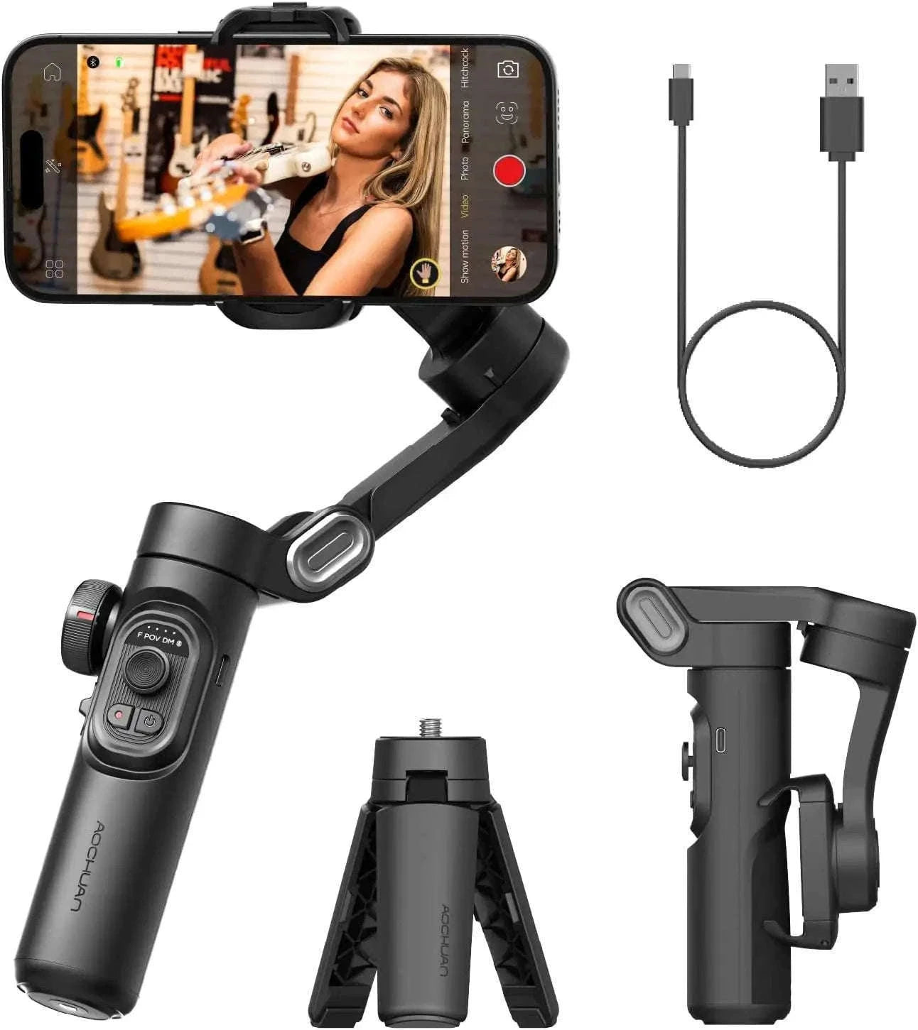 AOCHUAN 3-Axis Handheld Gimbal Stabilizer for Smartphones-With RGB lights