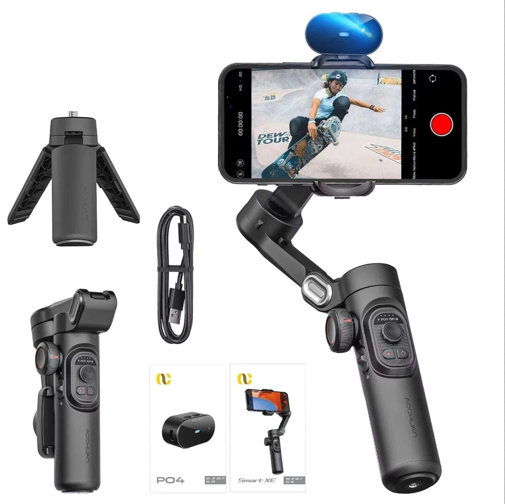 AOCHUAN 3-Axis Handheld Gimbal Stabilizer for Smartphones-With RGB lights