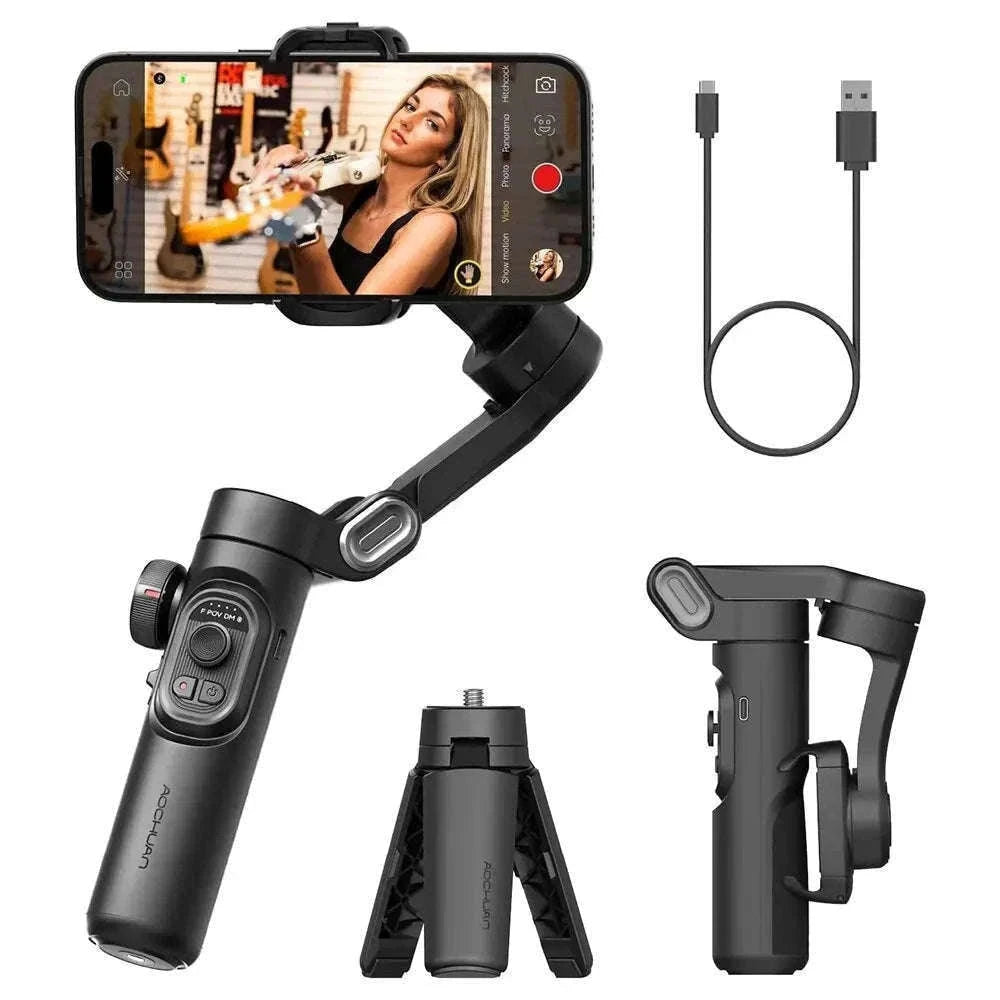 AOCHUAN 3-Axis Handheld Gimbal Stabilizer for Smartphones-With RGB lights