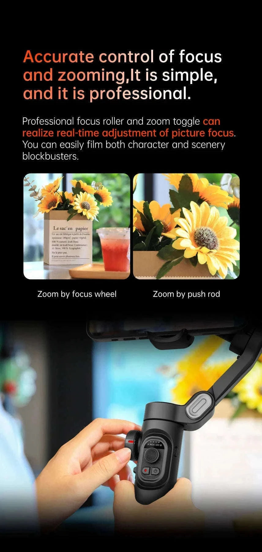 AOCHUAN 3-Axis Handheld Gimbal Stabilizer for Smartphones-With RGB lights