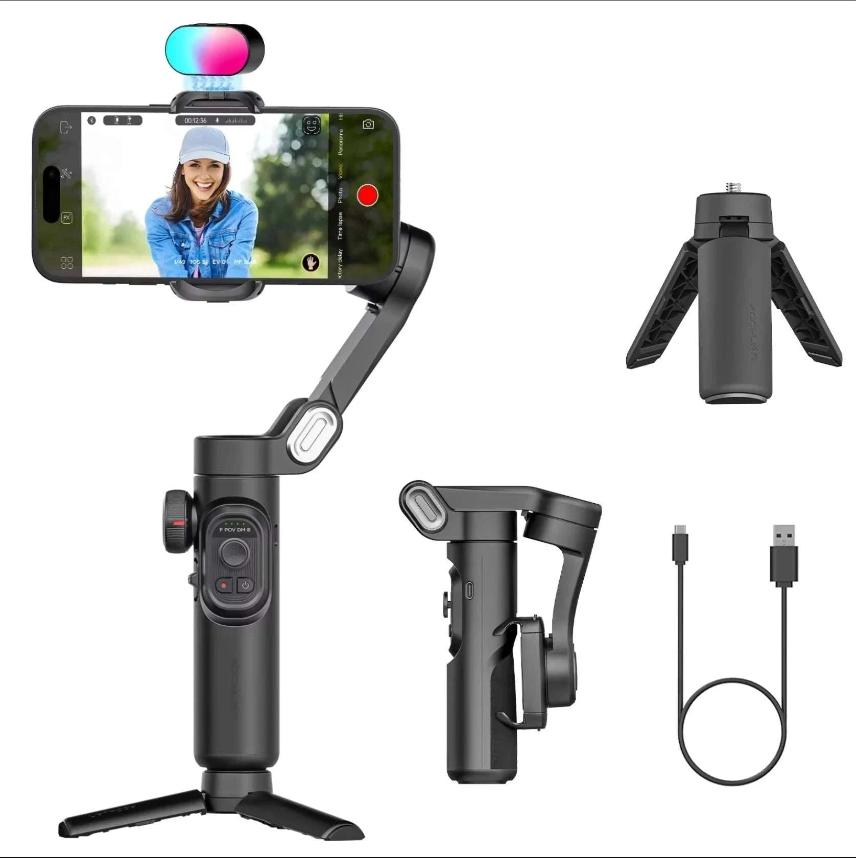 AOCHUAN 3-Axis Handheld Gimbal Stabilizer for Smartphones-With RGB lights