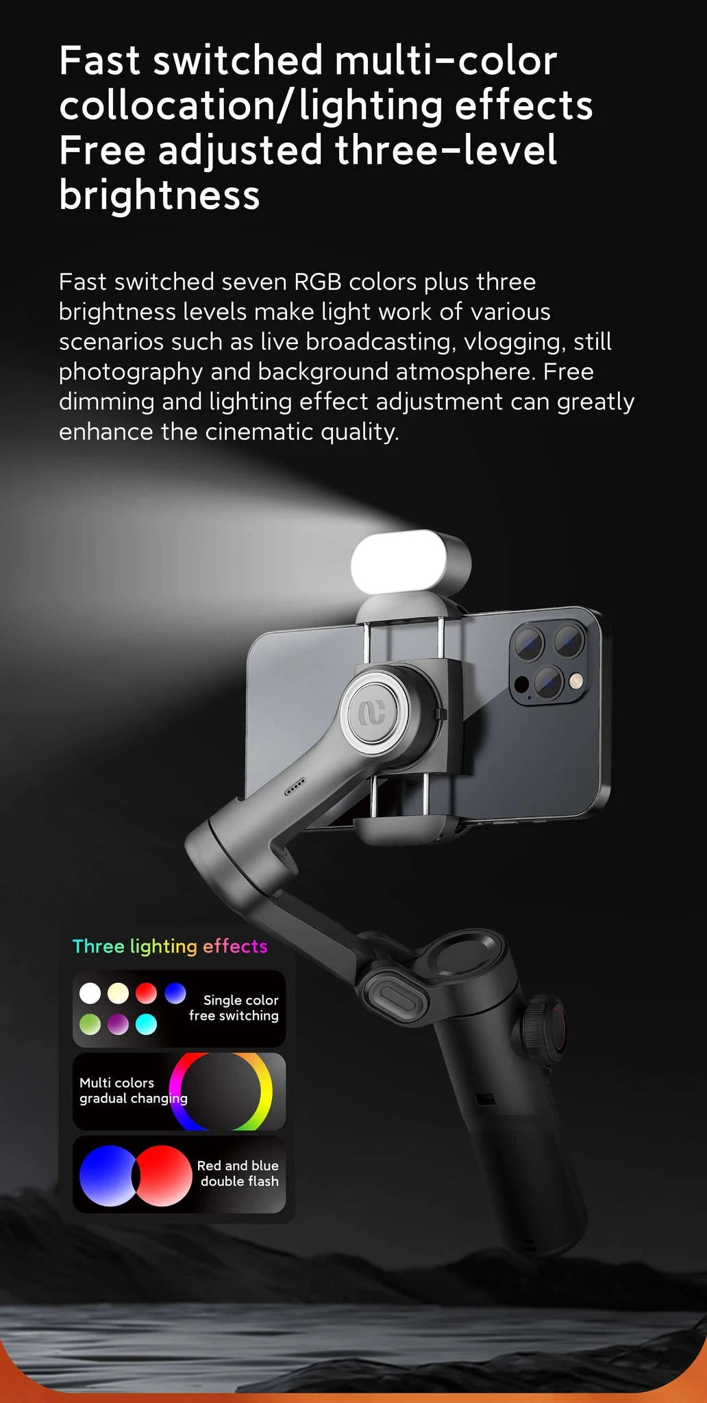 AOCHUAN RGB Magnetic Fill Light for Gimbals and Mobile Photography-Black