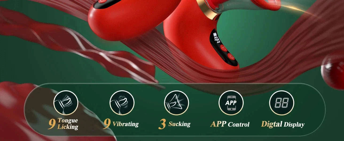 APP Control Clitoral Sucker Vibrator with Licking Modes-1041-DH-Red / United States