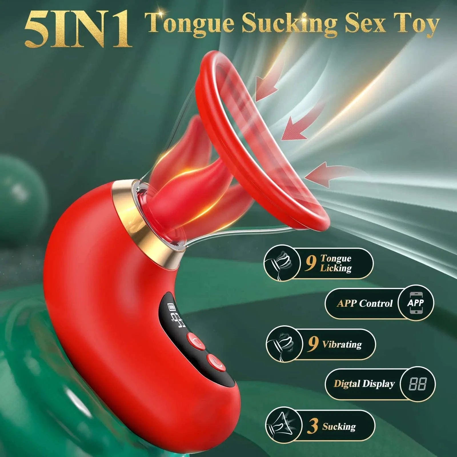 APP Control Clitoral Sucker Vibrator with Licking & Vibration Modes-1041-DH-Red / United States