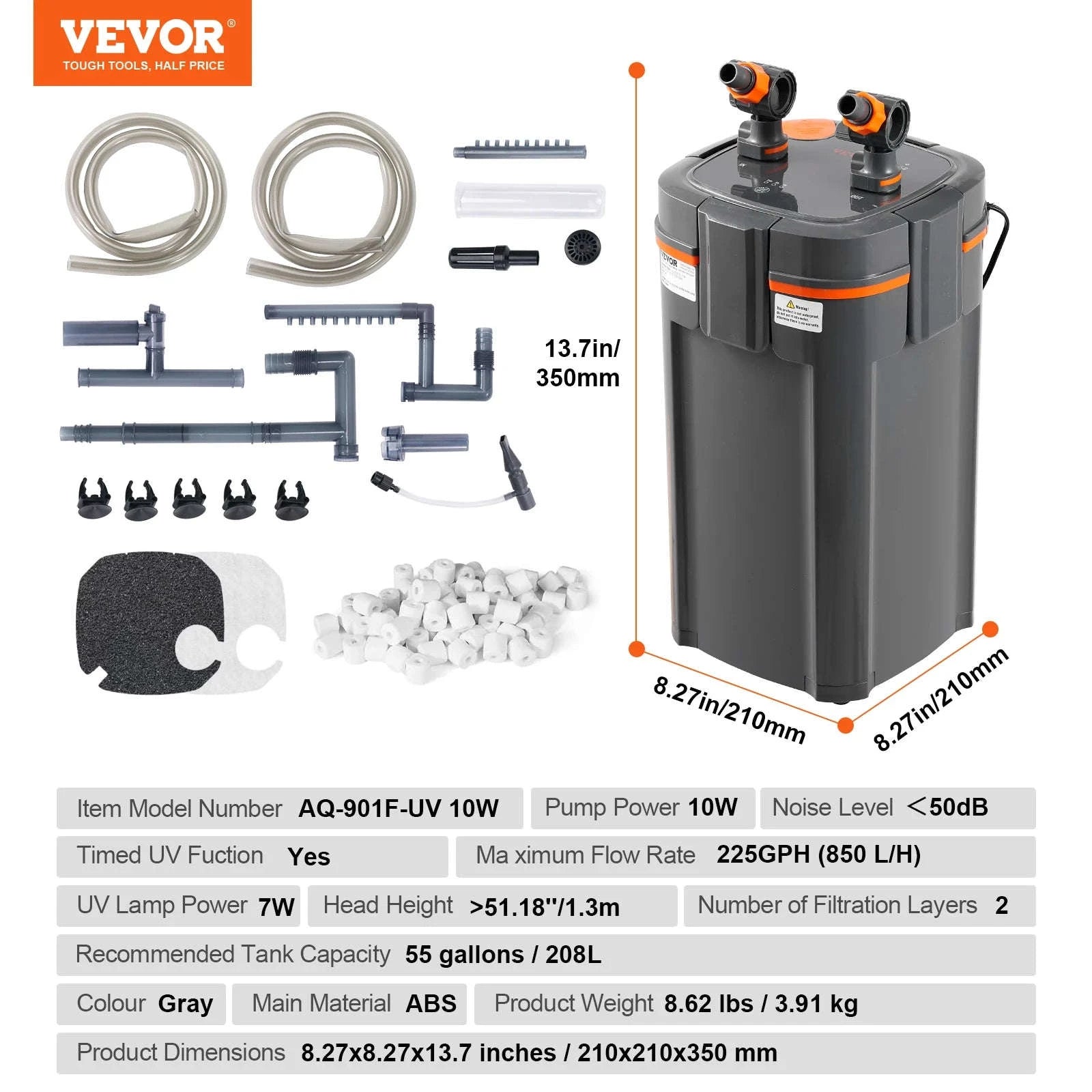 Aquarium Filter 264GPH 3-Stage Canister Filter with UV Protection-2000L / CZECH REPUBLIC
