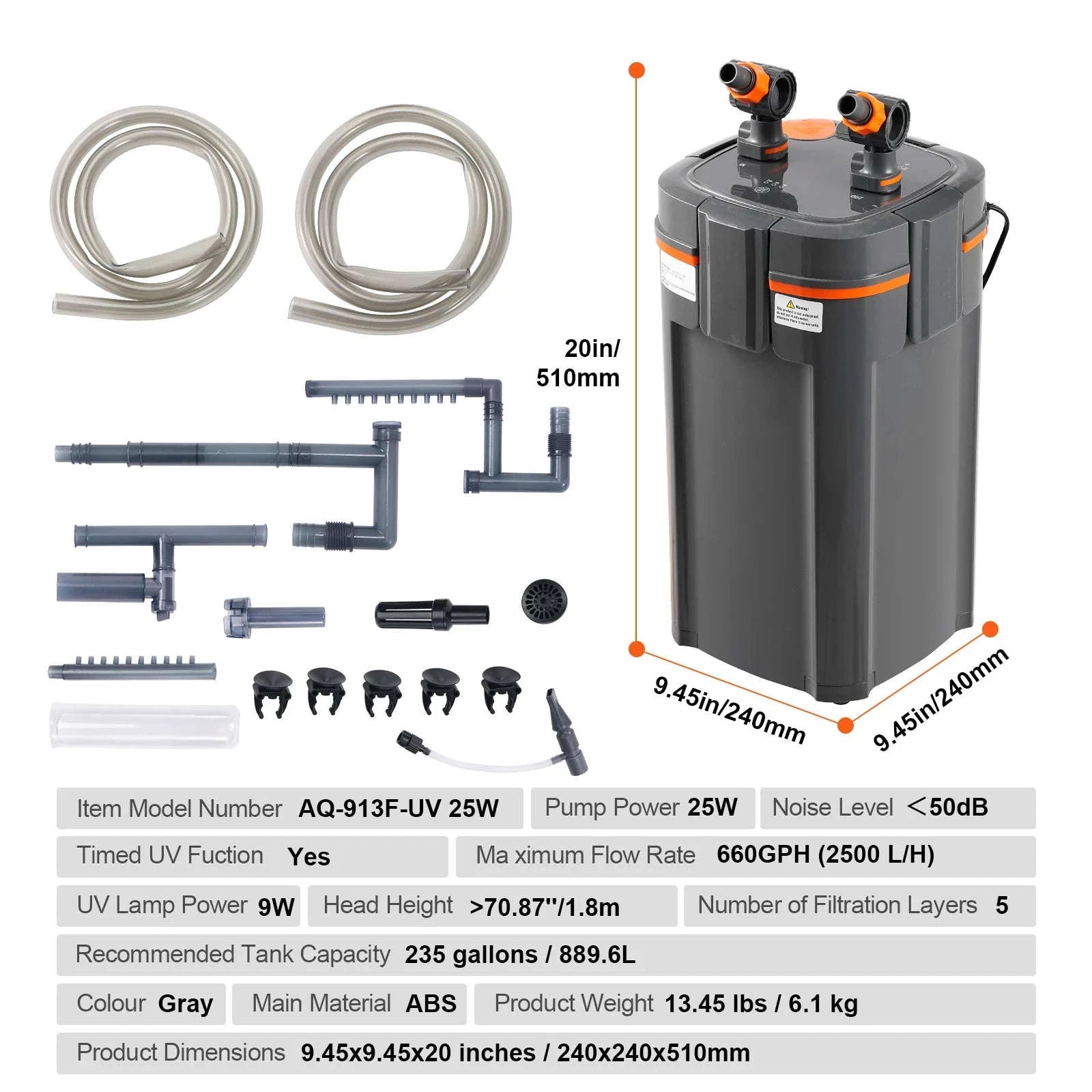 Aquarium Filter 264GPH 3-Stage Canister Filter with UV Protection-2000L / CZECH REPUBLIC
