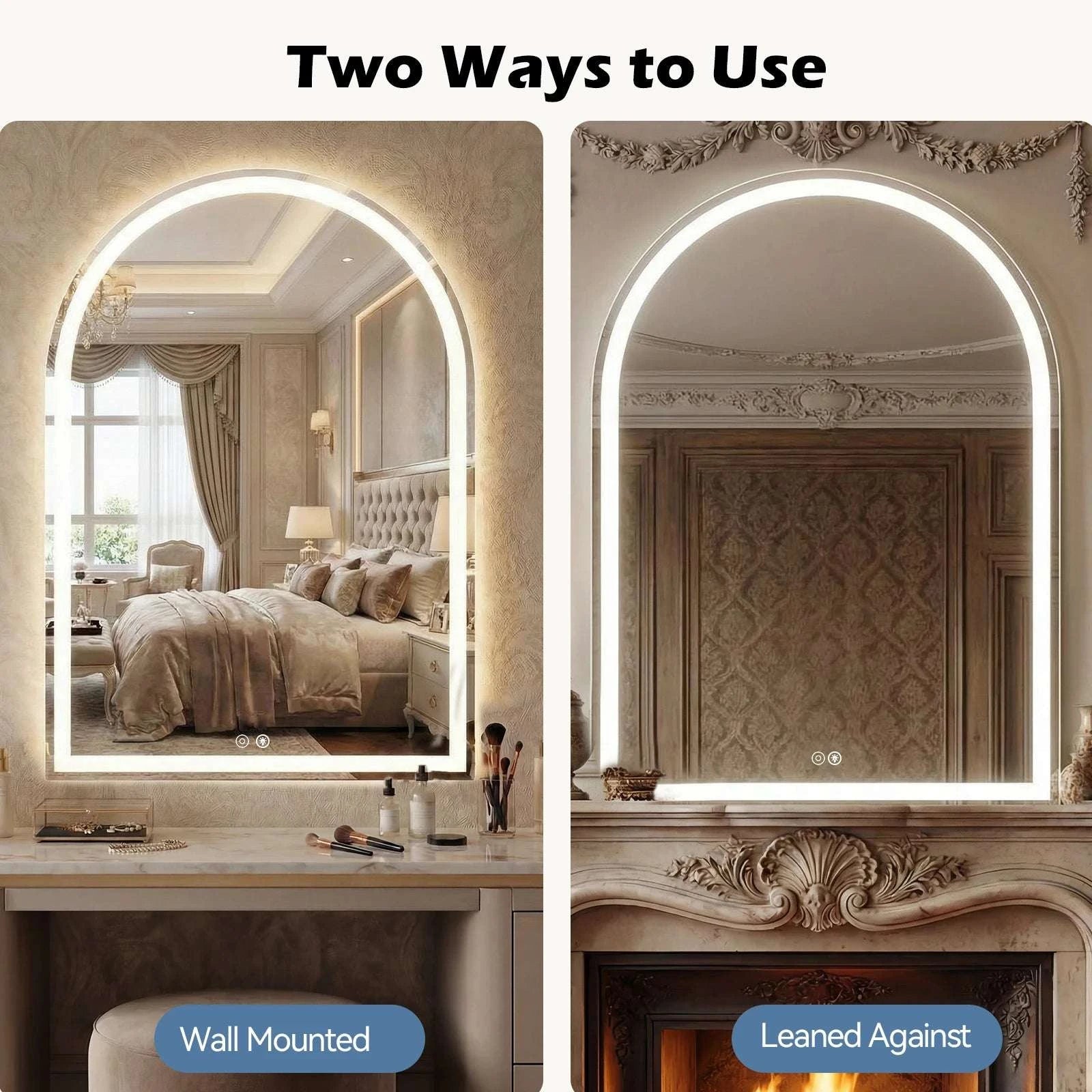 Arched LED Bathroom Vanity Mirror with 3 Light Modes & Defog-36L x 28W / United States